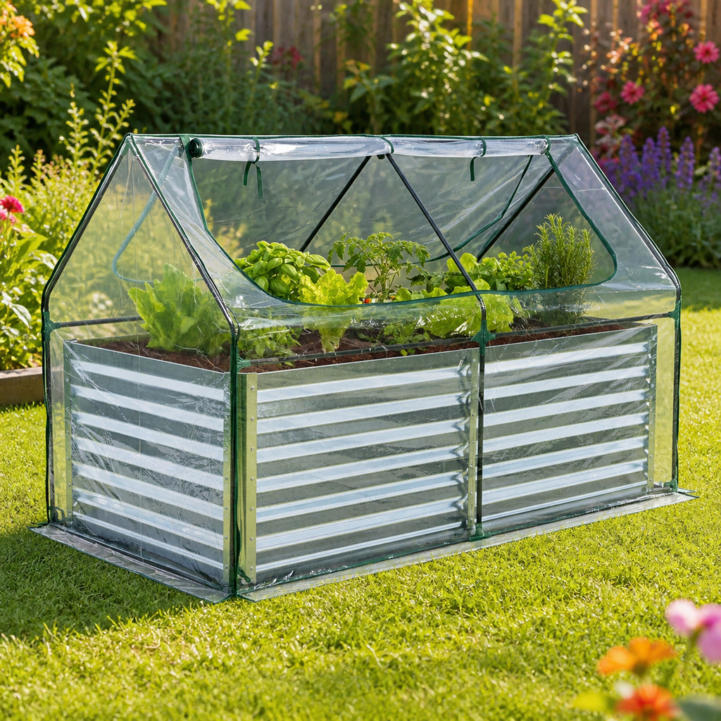 Waterproof Walk-In Greenhouse with Two Zippered Doors in a colorful realistic setting