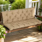 Tufted Outdoor Bench Cushion — Khaki, 59 in. in a colorful realistic setting
