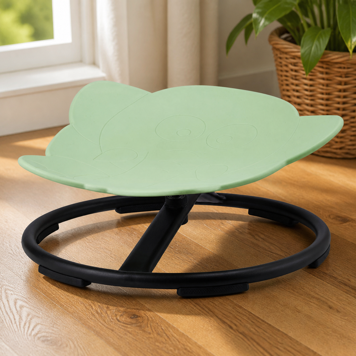 Elephant Sensory Spinning Chair — Green in a colorful realistic setting
