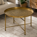 Round Hammered-Tray Coffee Table — Gold, 24 in. in a colorful realistic setting