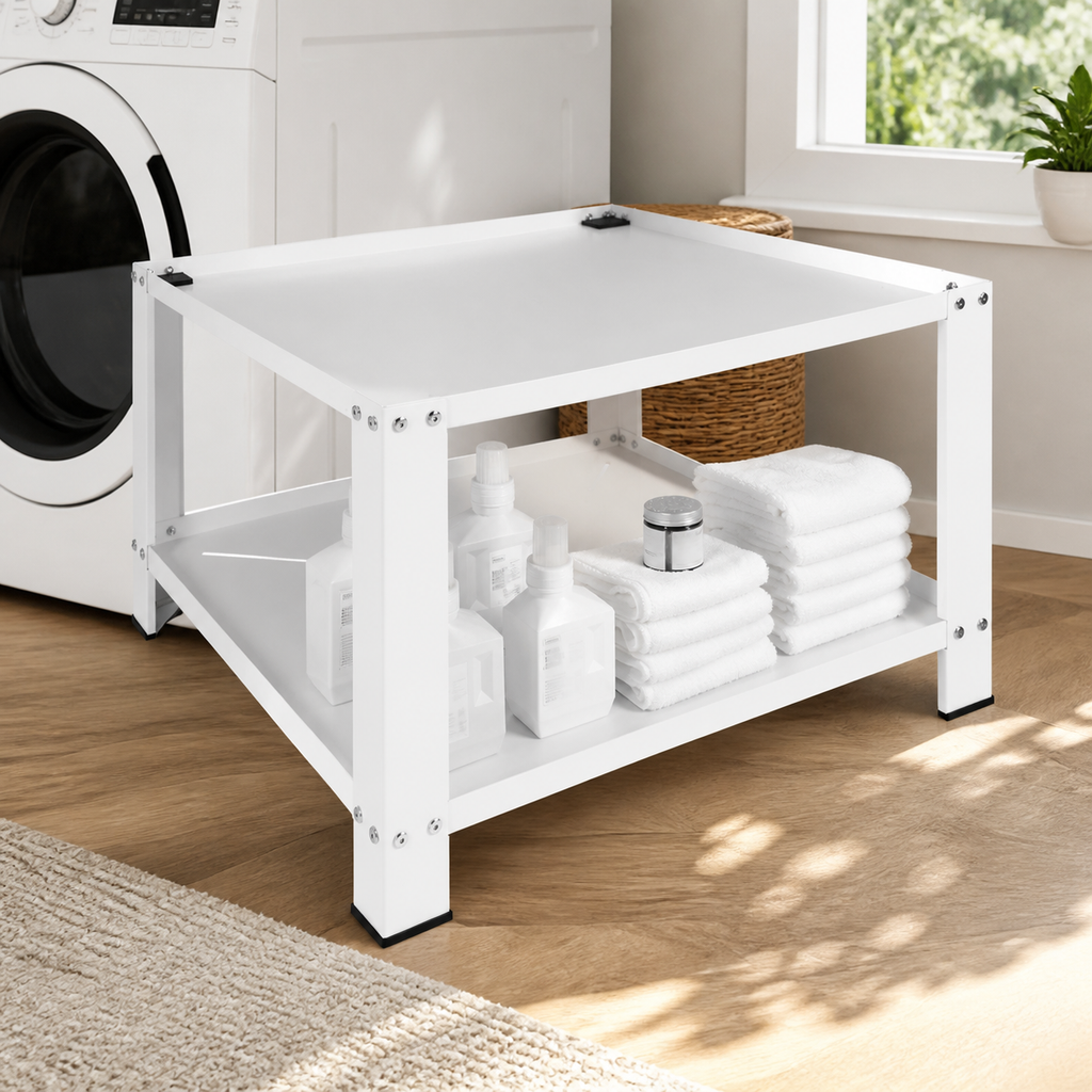 Steel Laundry Pedestal with Storage Shelf in a colorful realistic setting
