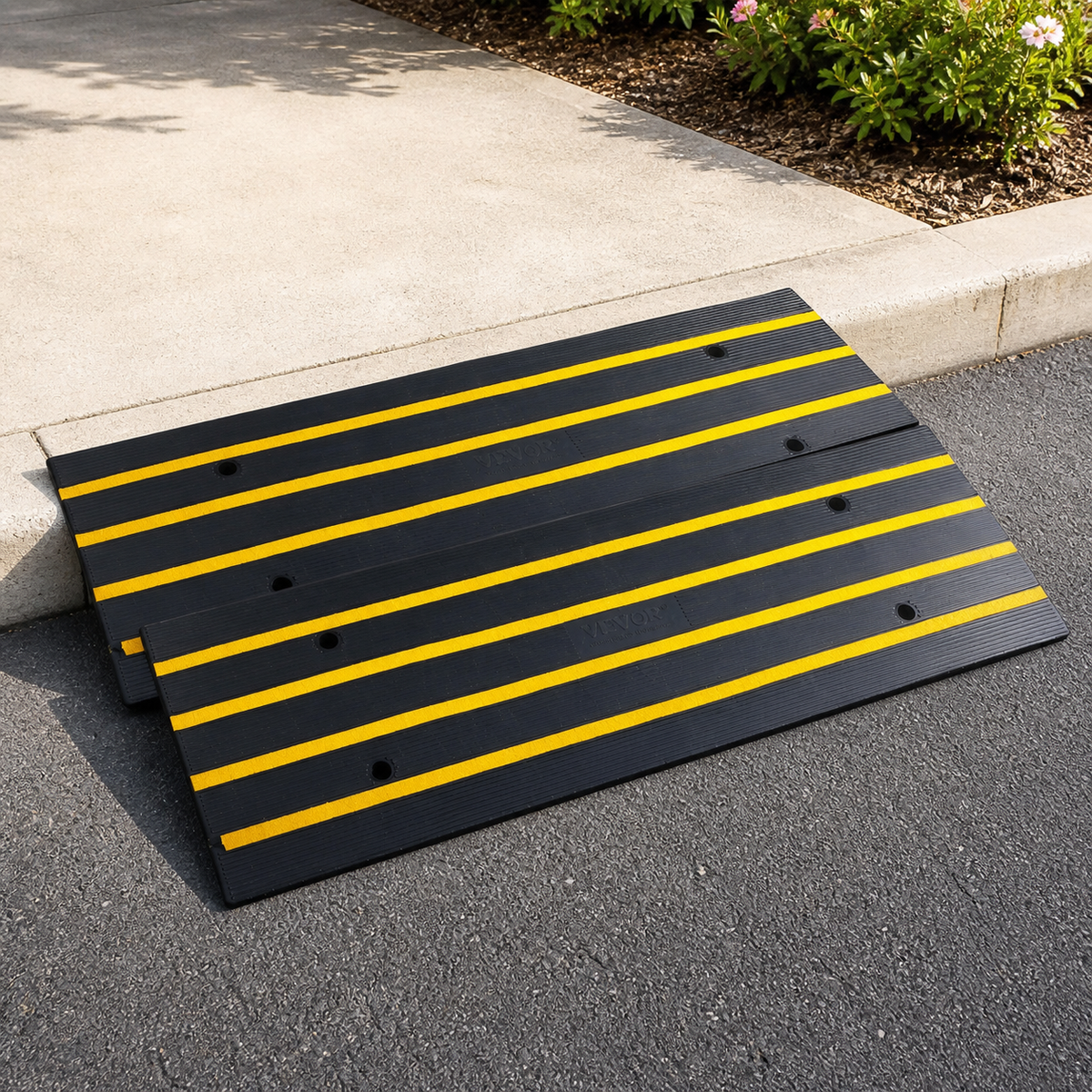 Heavy-Duty Rubber Curb Ramps — Set of 2 in a colorful realistic setting