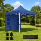 Heavy-Duty Pop-Up Canopy with Sidewall — Dark Blue in a colorful realistic setting