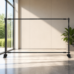 Adjustable Telescopic Backdrop Banner Stand in a colorful realistic setting