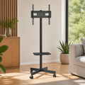 Adjustable Mobile TV Stand with Shelf in a colorful realistic setting