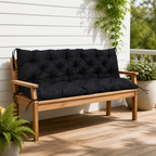 Tufted Outdoor Bench Cushion — Black, 59 in. in a colorful realistic setting