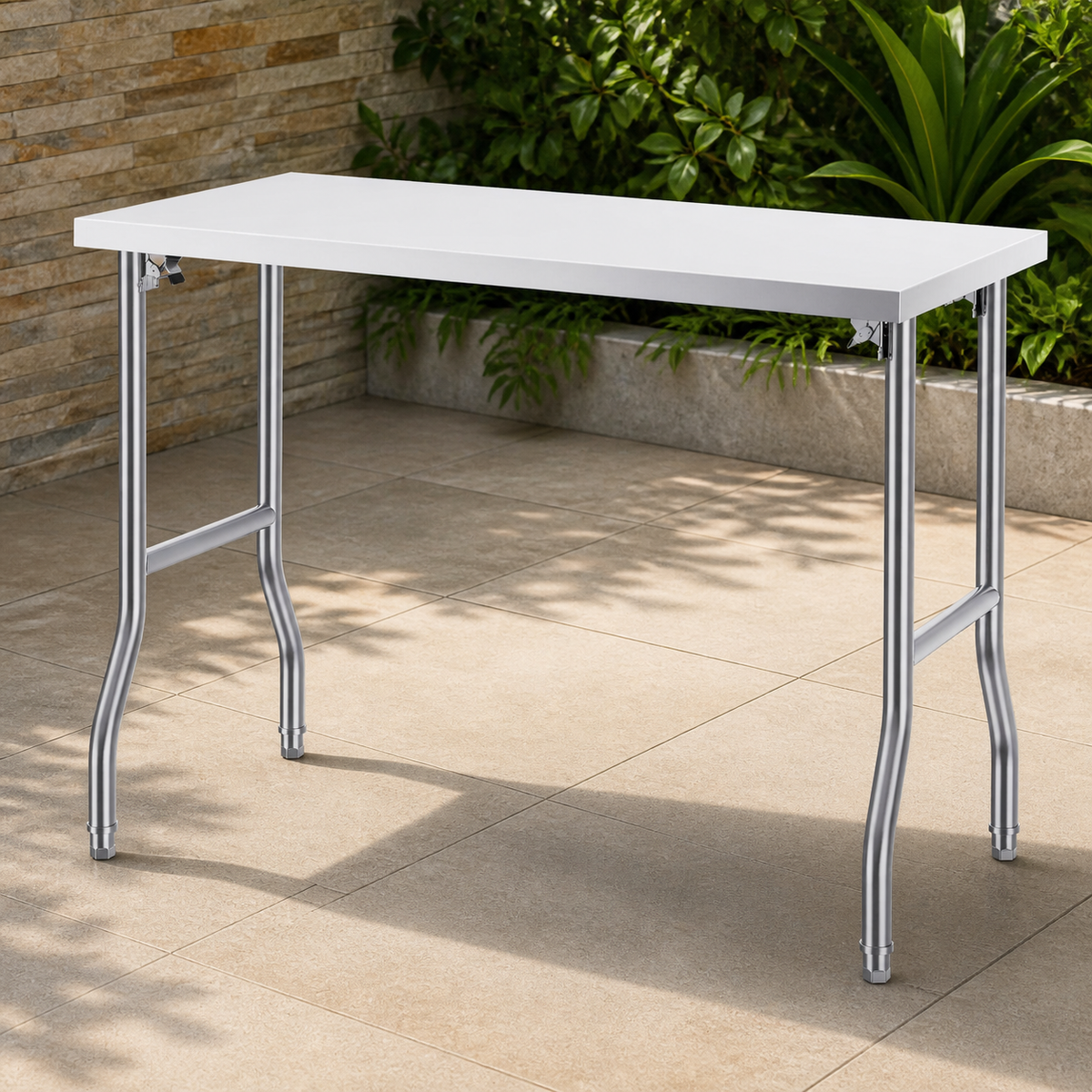 Folding Stainless-Steel Prep Table — 48 × 24 in. in a colorful realistic setting