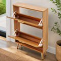 Rattan-Door Shoe Storage Cabinet with Flip Drawers in a colorful realistic setting