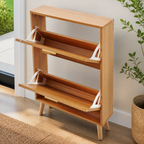 Rattan-Door Shoe Storage Cabinet with Flip Drawers in a colorful realistic setting