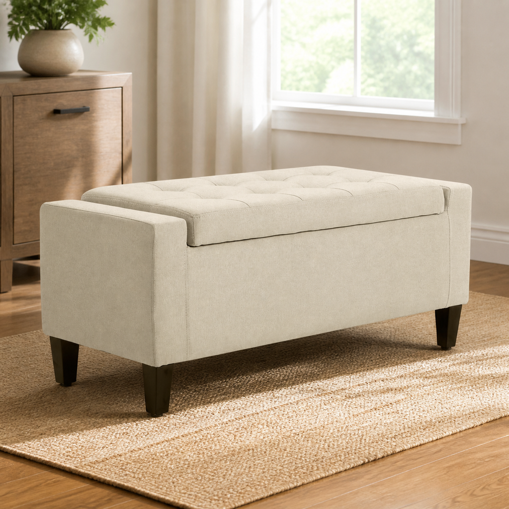 Lift-Top Storage Ottoman Bench — Beige, 36 in. in a colorful realistic setting