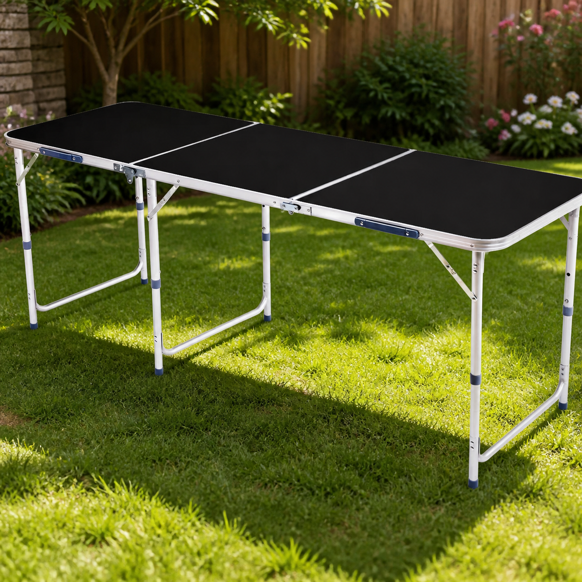 6ft Aluminum Alloy Folding Table Black in a colorful realistic setting