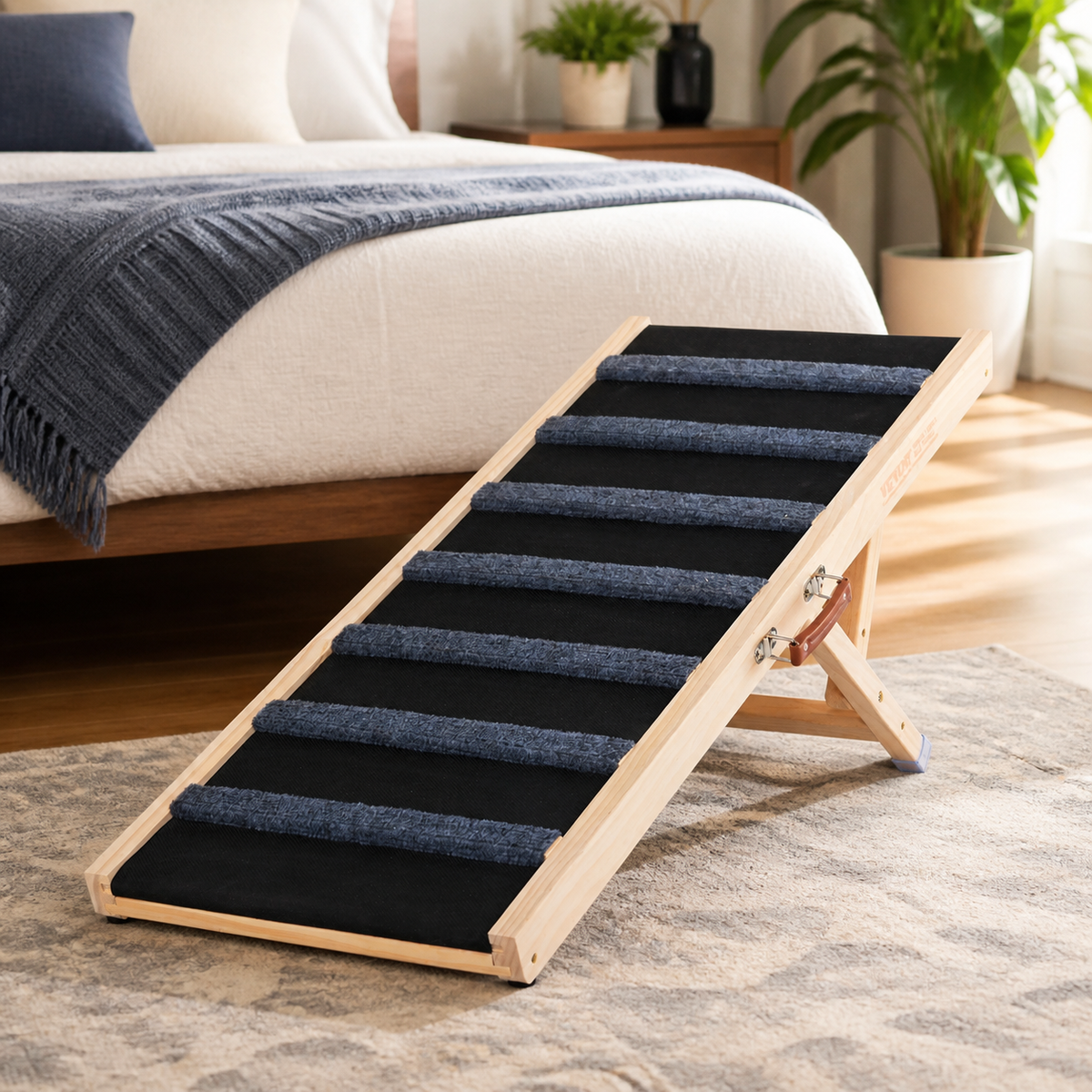 Dog Ramp — Folding Pet Ramp for Bed in a colorful realistic setting