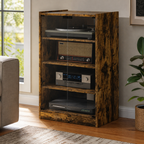 5-Tier Media Cabinet — Media Stand with Adjustable Shelves in a colorful realistic setting