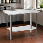 Stainless Steel Work Table — 24x48 Inch Food Prep Table with Backsplash in a colorful realistic setting