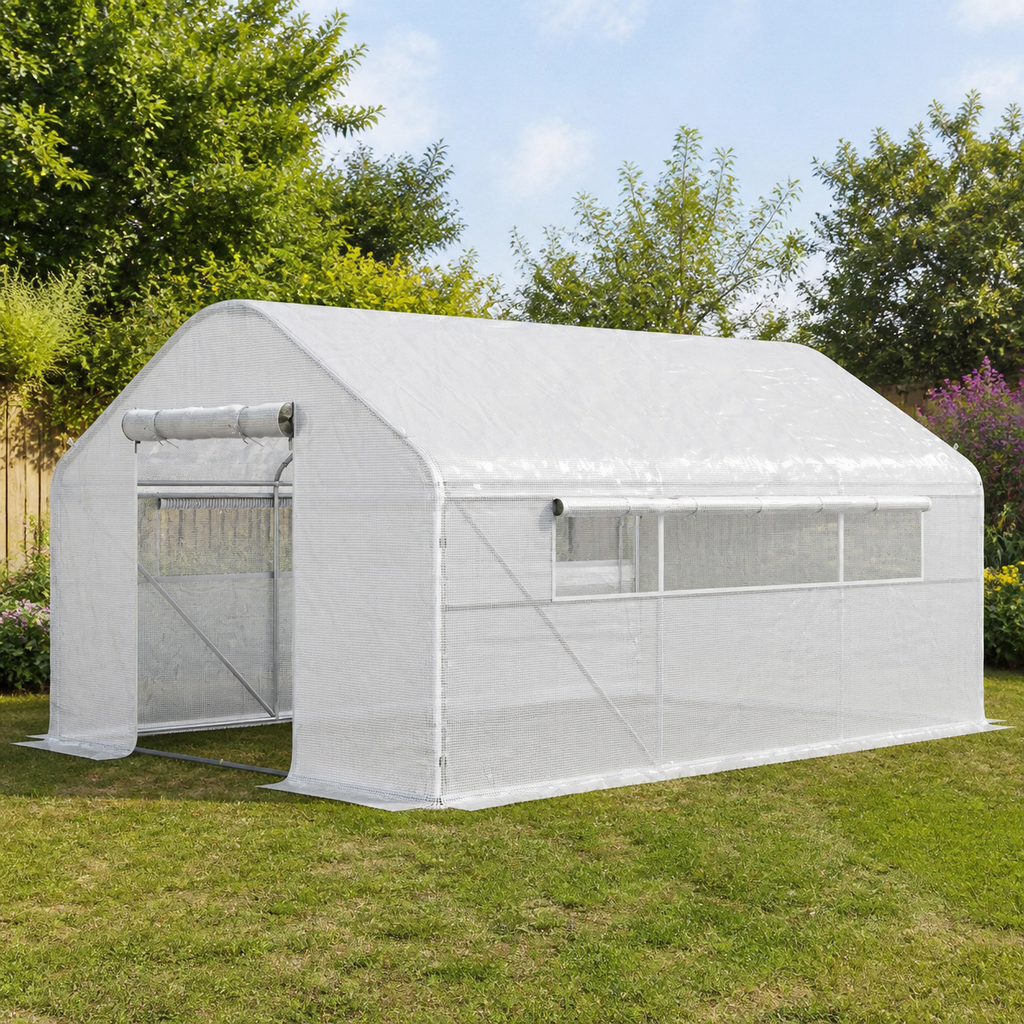13 X 10 X 6.5 Tunnel Greenhouse Hoop House with Upgraded Galvanized Steel Frame in a colorful realistic setting