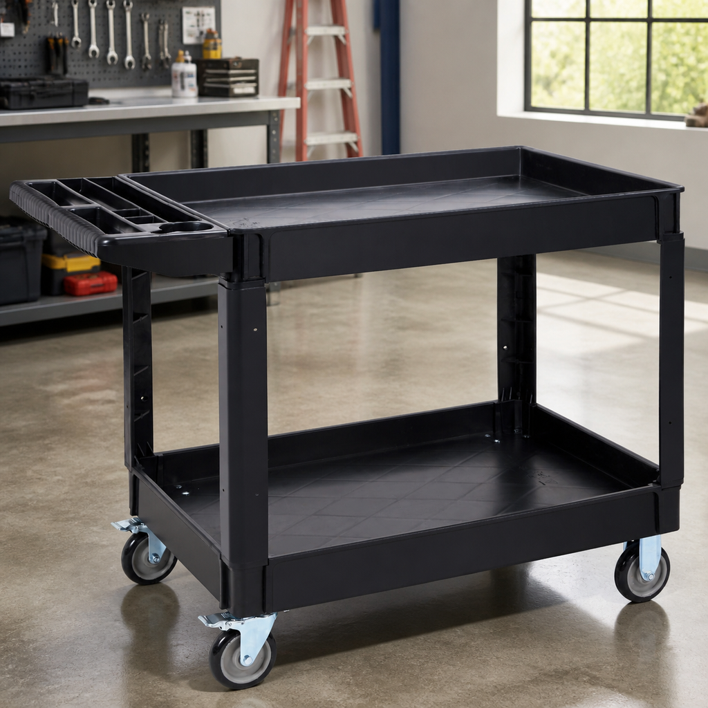 Utility Service Cart — Large Lipped Shelf in a colorful realistic setting