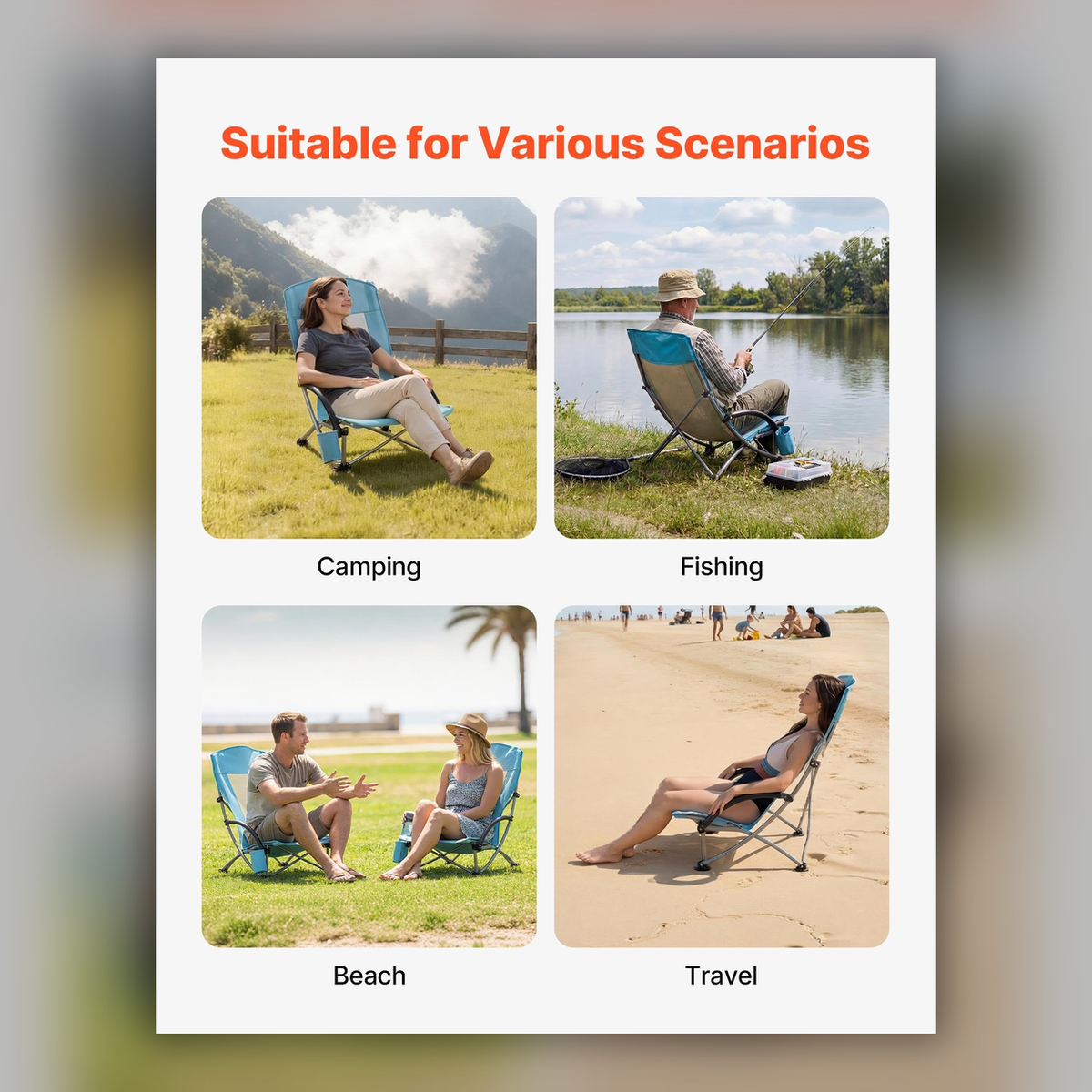Folding Beach Chair — High Back Camping Chairs for Adults — square primary product view