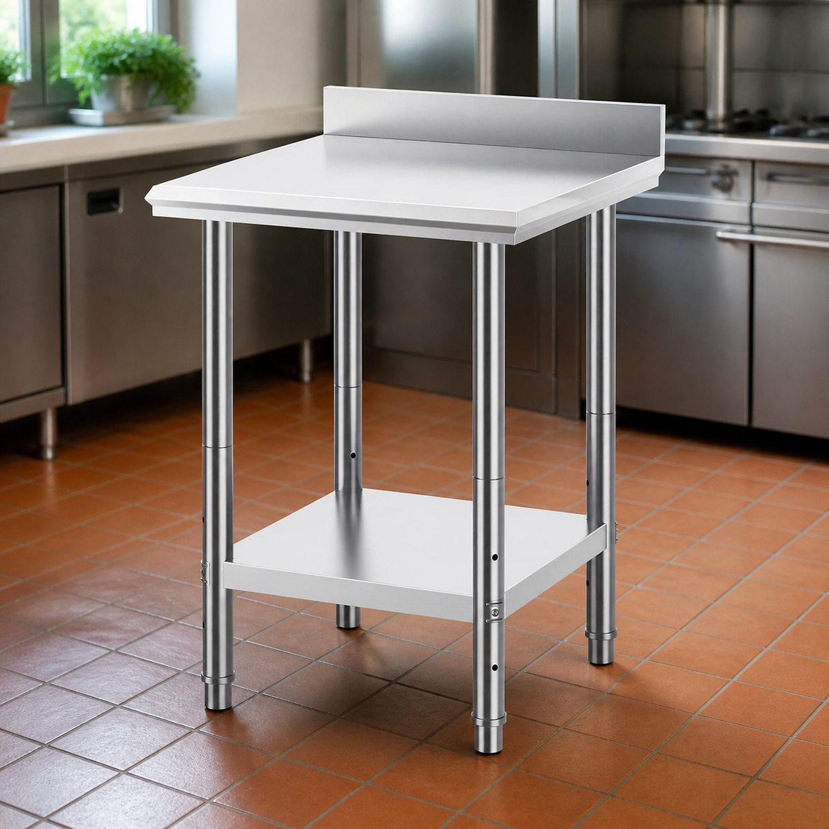 24 X 24 X 35 Inch Stainless Steel Work Table in a colorful realistic setting