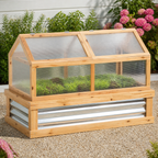 48" X 24" X 32.25" Elevated Planting Beds Garden Wooden Cold Frame Greenhouse Flower in a colorful realistic setting