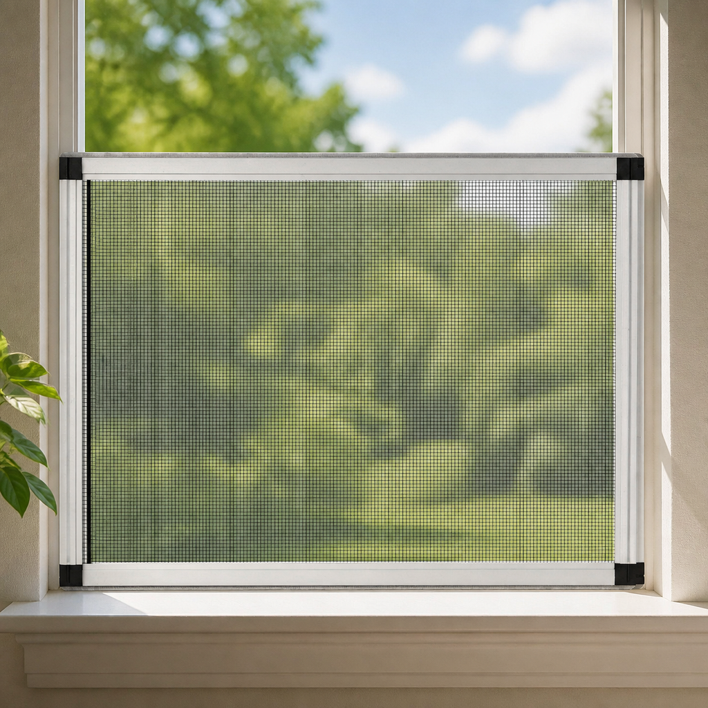 Adjustable Window Screen — Horizontal Or Convert to Vertical Adjustable Installation in a colorful realistic setting