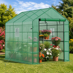 8 X 6 X 7 Temporary Greenhouse for Growing Flowers with Mesh Door & Windows Green in a colorful realistic setting