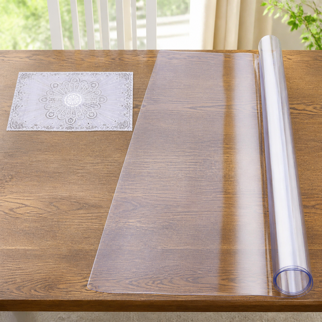 PVC Table Protector 54x54 Inch in a colorful realistic setting