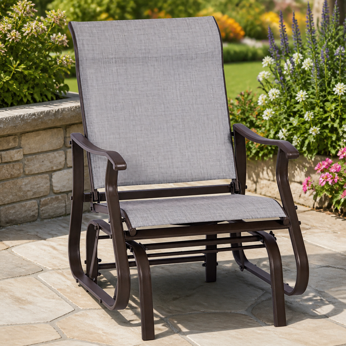 Outdoor Glider Chair — Garden in a colorful realistic setting