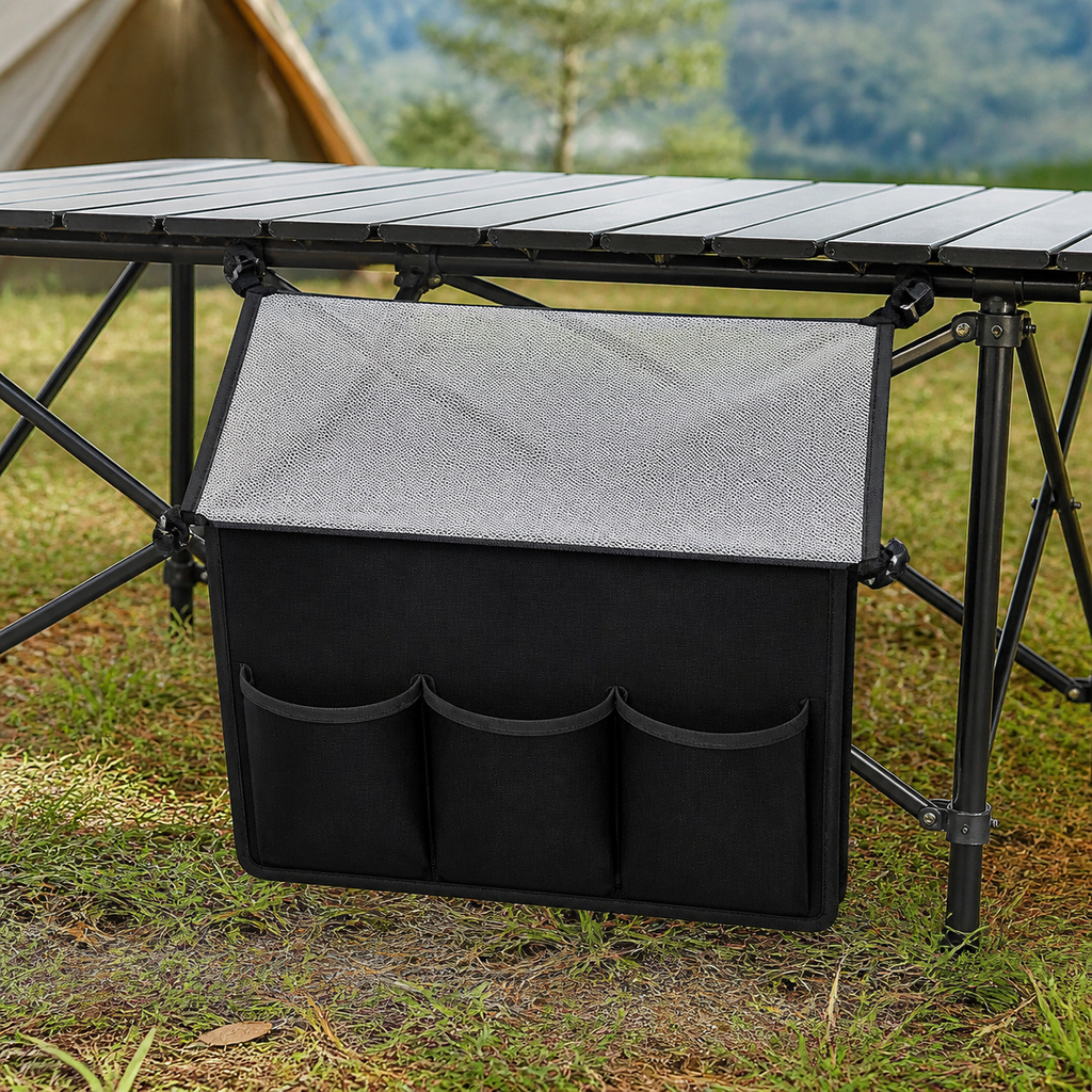 Hanging Storage Net for 35.43x23.62 Camping Table Under Table Folding in a colorful realistic setting