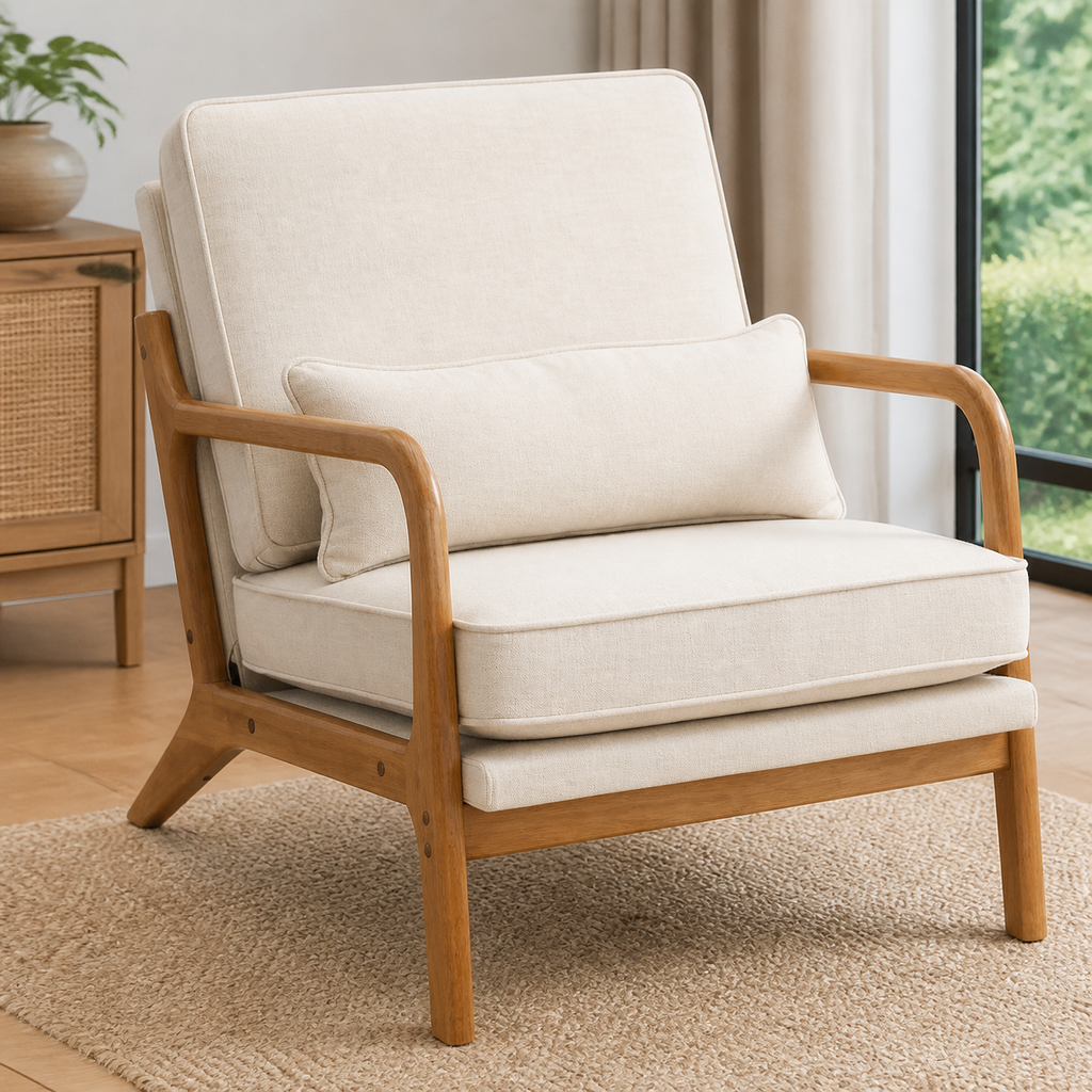 [same Code: 16753613]oak Armrest Oak Upholstered Single Lounge Chair Indoor Lounge in a colorful realistic setting