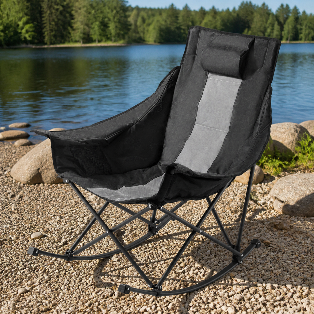 Rocking Camping Chair — Portable Folding Rocker in a colorful realistic setting