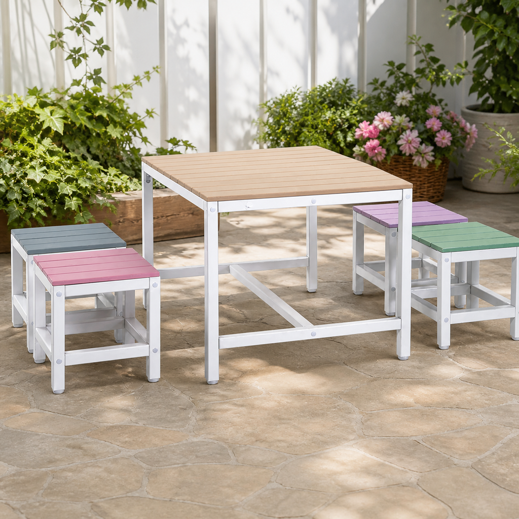 5-Piece Children's Patio Table and Chair Set in a colorful realistic setting