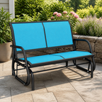 2-Person Outdoor Glider Bench — Blue in a colorful realistic setting