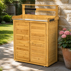 Backyard Garden Tool Storage Shed in a colorful realistic setting