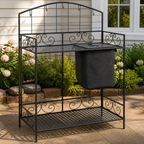 Folding Potting Bench Table — Metal Garden Workstation in a colorful realistic setting