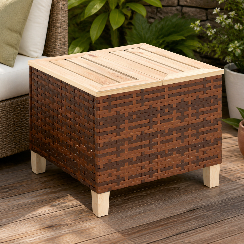 Outdoor Side Table with PE Rattan in a colorful realistic setting