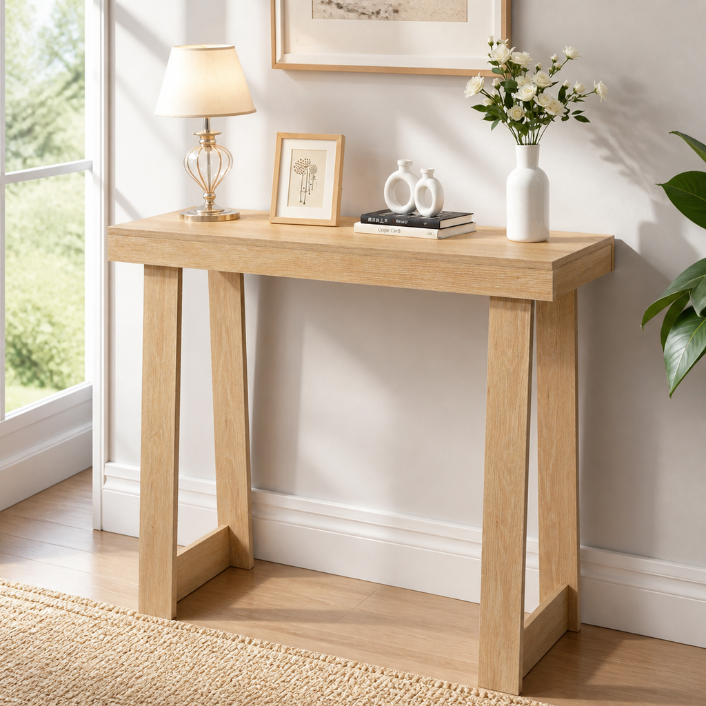 Burlywood 36-Inch Narrow Console Table in a colorful realistic setting