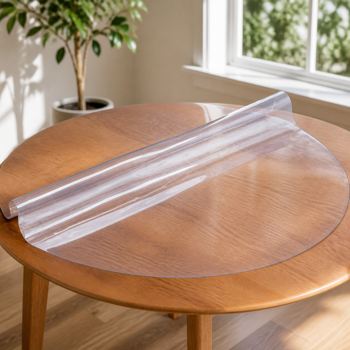 Clear Table Cover Protector — 48 Inch 1230 Mm Round Table Cover in a colorful realistic setting
