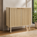 Coffee Bar Cabinet — Mid Century Fluted Coffee Bar Table with 2-Tier Storage in a colorful realistic setting