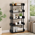 5-Tier Anti-Tipping Open Bookcase with Elevated Legs in a colorful realistic setting