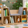 6-Cubby Kids Bookcase with Reading Nook and Cushion in a colorful realistic setting