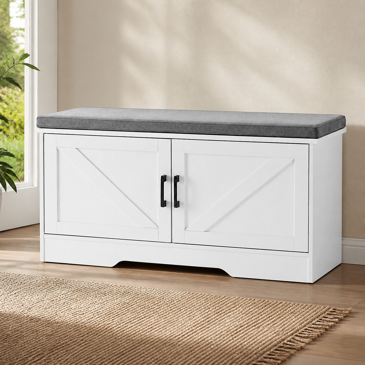 Wooden Shoe Storage Cabinet — for Living Room Storage in a colorful realistic setting