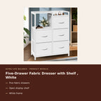 Five-Drawer Fabric Dresser with Shelf , White product details
