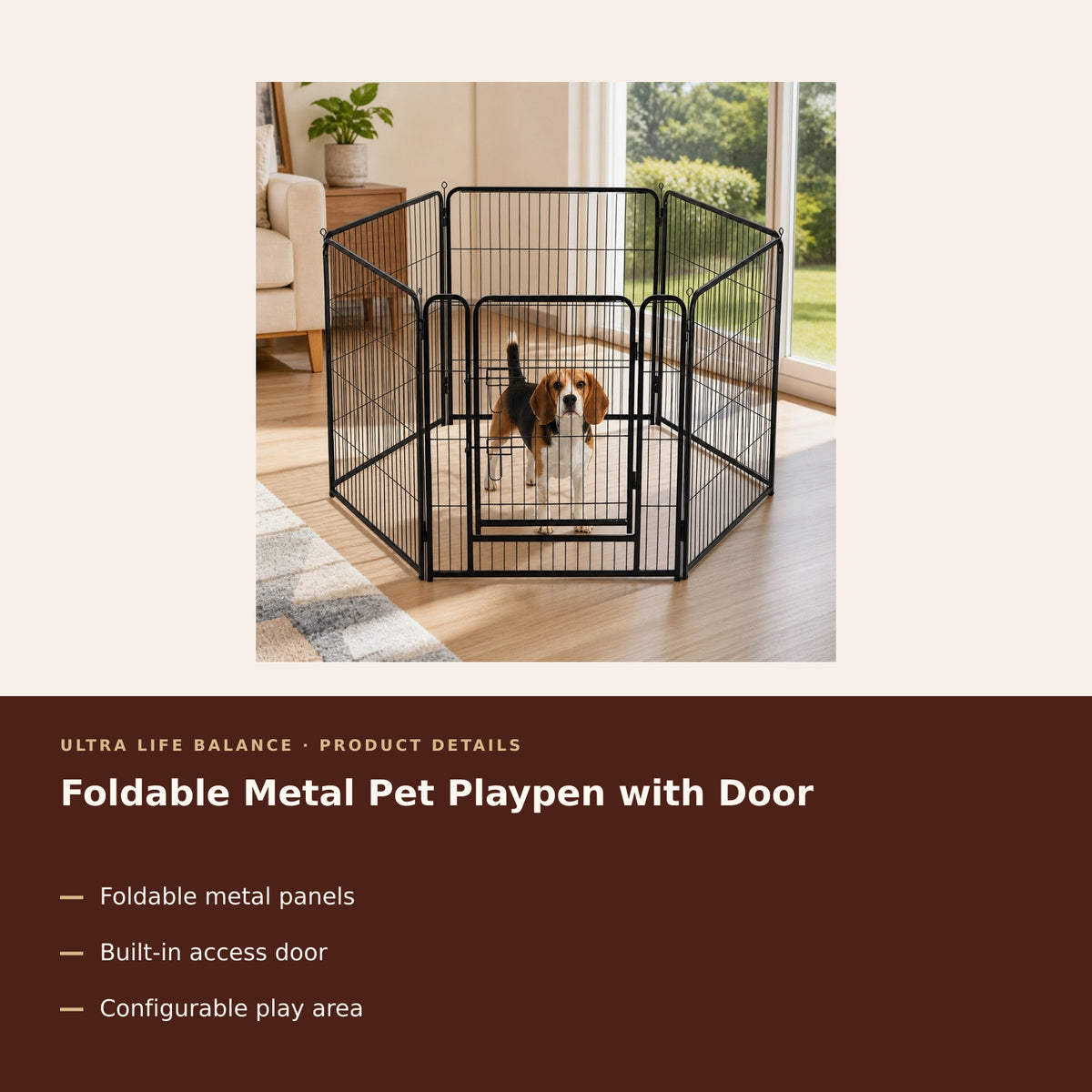 Foldable Metal Pet Playpen with Door product details