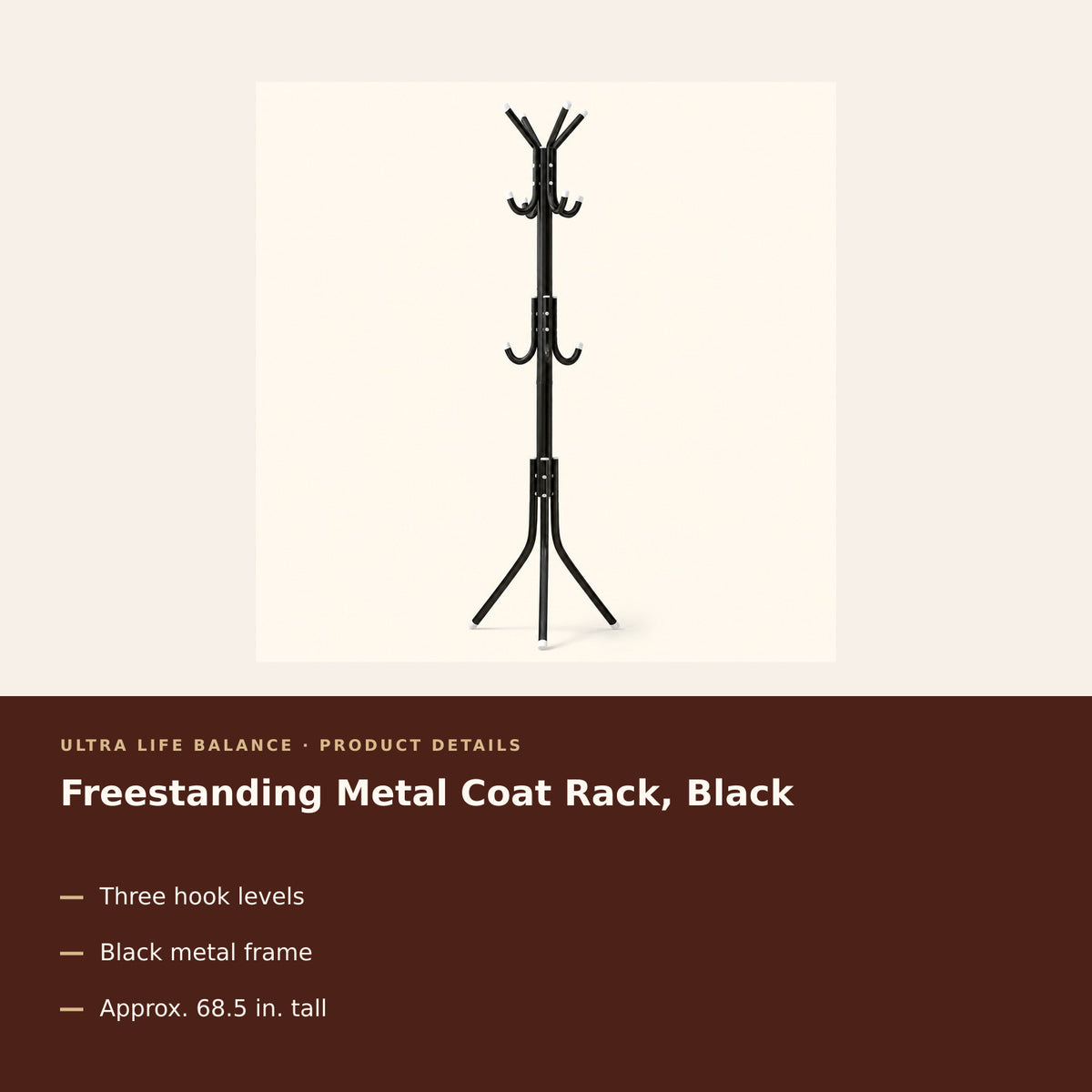 Freestanding Coat Rack with Storage Shelves , Black product details