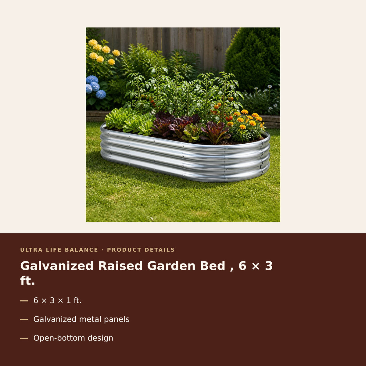 Galvanized Raised Garden Bed , 6 × 3 ft. product details