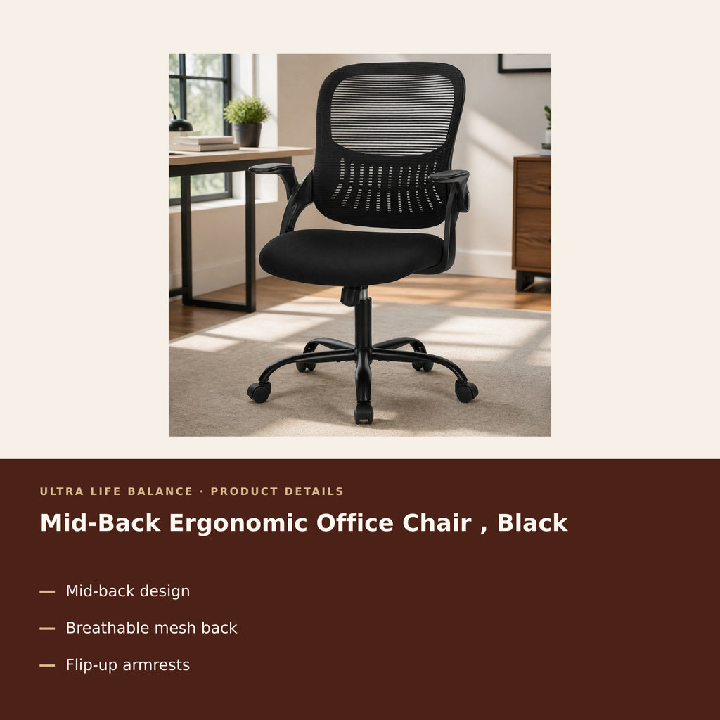 Mid-Back Ergonomic Office Chair , Black product details