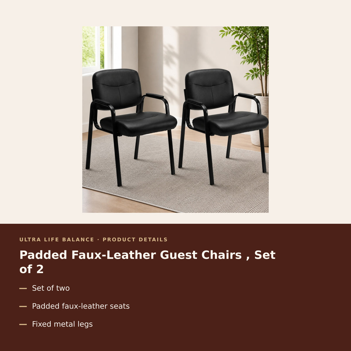 Padded Faux-Leather Guest Chairs , Set of 2 product details