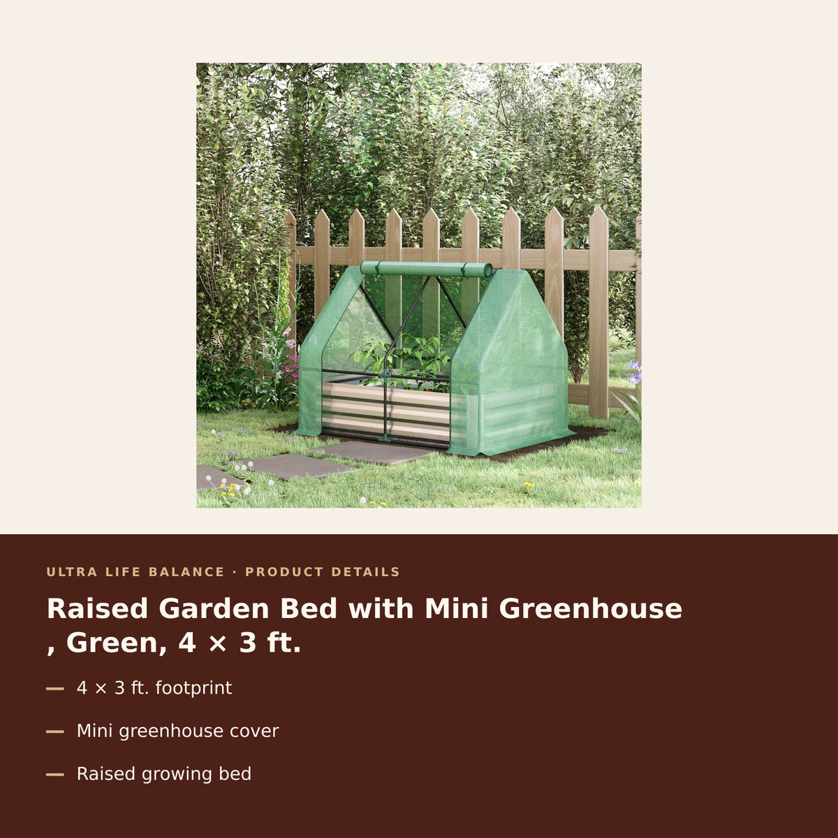 Raised Garden Bed with Mini Greenhouse , Green, 4 × 3 ft. product details