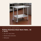 Rolling Stainless-Steel Work Table , 36 × 24 in. product details