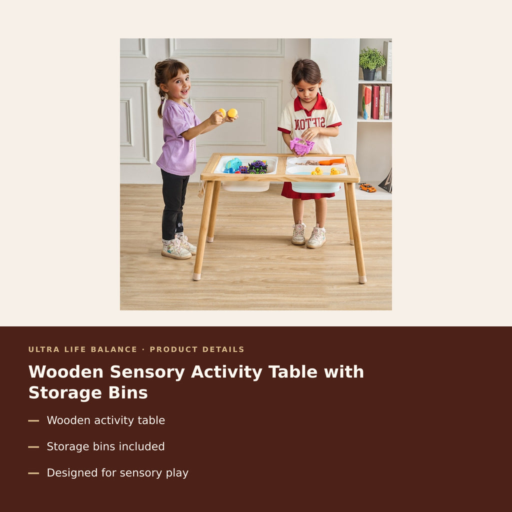 Wooden Sensory Activity Table with Storage Bins product details